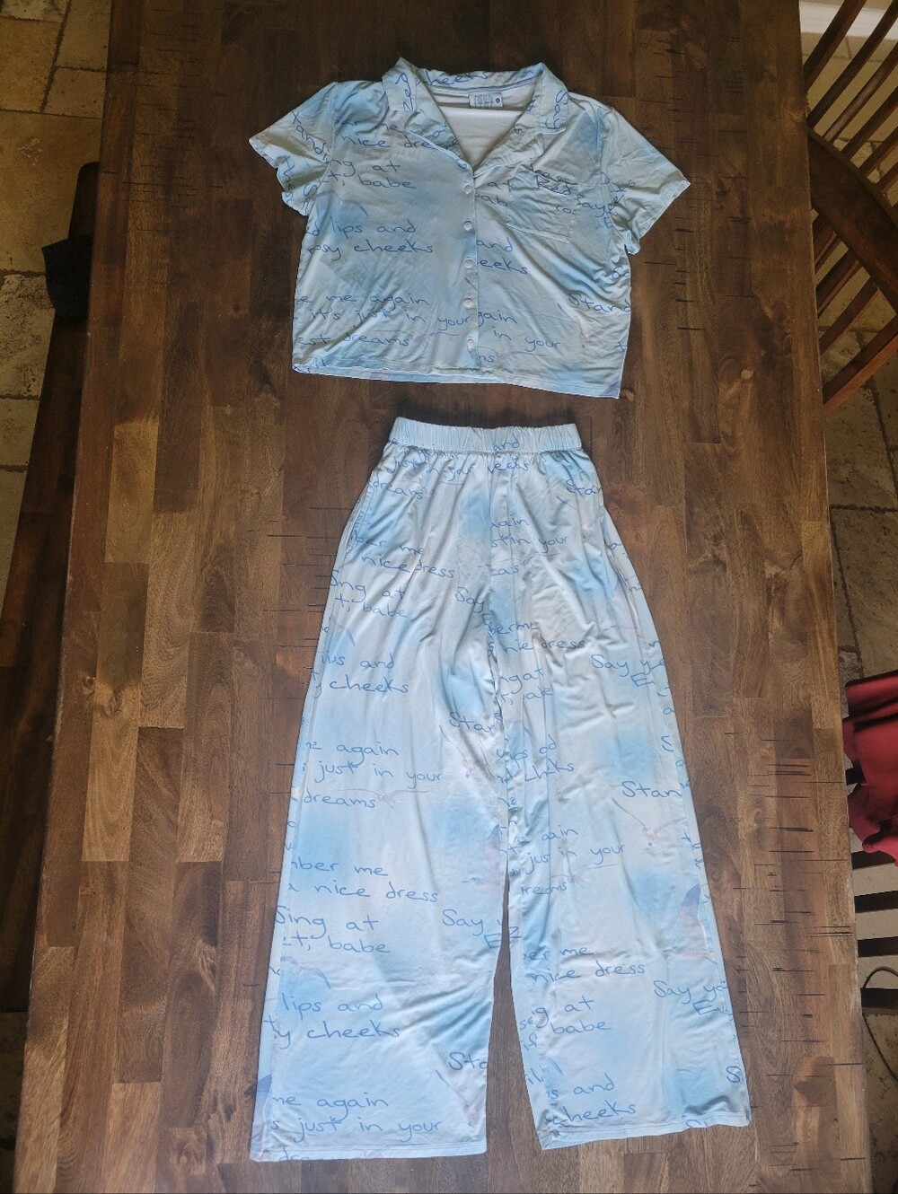 Taylor Swift 'Wildest Dreams' 1989 pajama set featuring a blue, all-ov